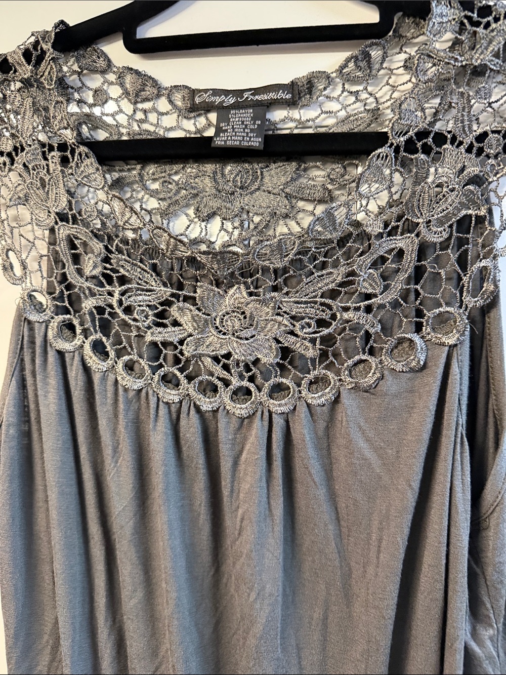 Simply Irresistible Gray Crochet Yoke Tank Chemise